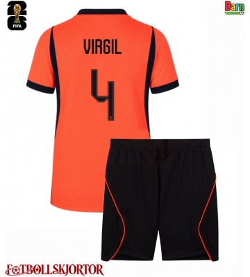 Nederländerna Virgil van Dijk #4 Hemmakläder Barn VM 2026 Kortärmad (+ Korta byxor)